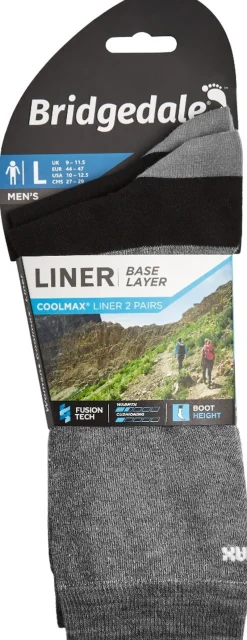 Bridgedale Socks|Socks-Mens Coolmax Liner Socks - Twin Pack - Grey