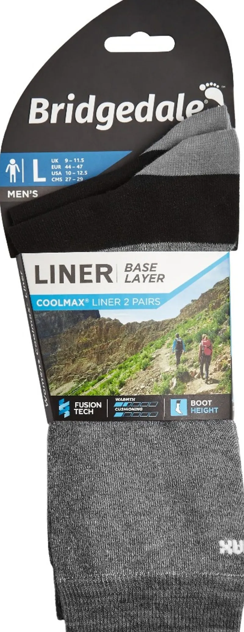 Bridgedale Socks|Socks-Mens Coolmax Liner Socks - Twin Pack - Grey