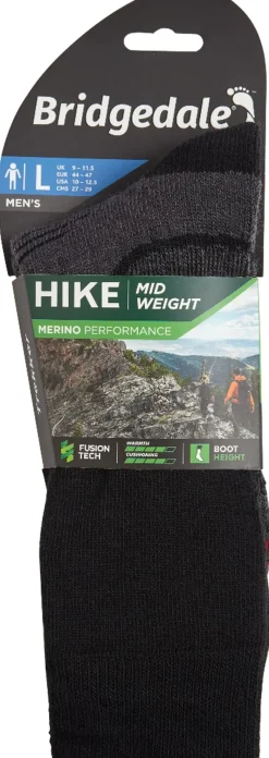 Bridgedale Socks|Socks-Mens Hike Midweight Merino Socks - Black
