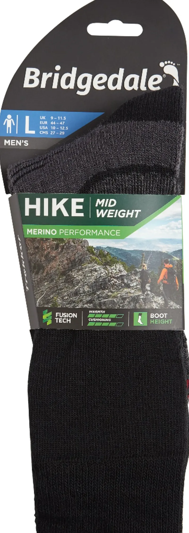 Bridgedale Socks|Socks-Mens Hike Midweight Merino Socks - Black
