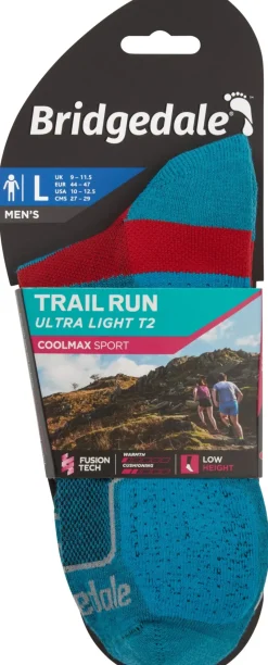 Bridgedale Socks|Socks-Mens TRAIL RUN Ultralight T2 Coolmax Sport Low Socks - Blue