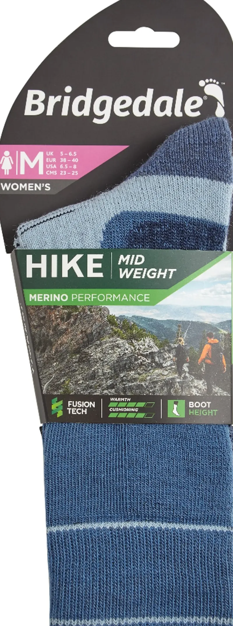 Bridgedale Socks|Socks-Womens Hike Midweight Merino Socks - Blue-Sky