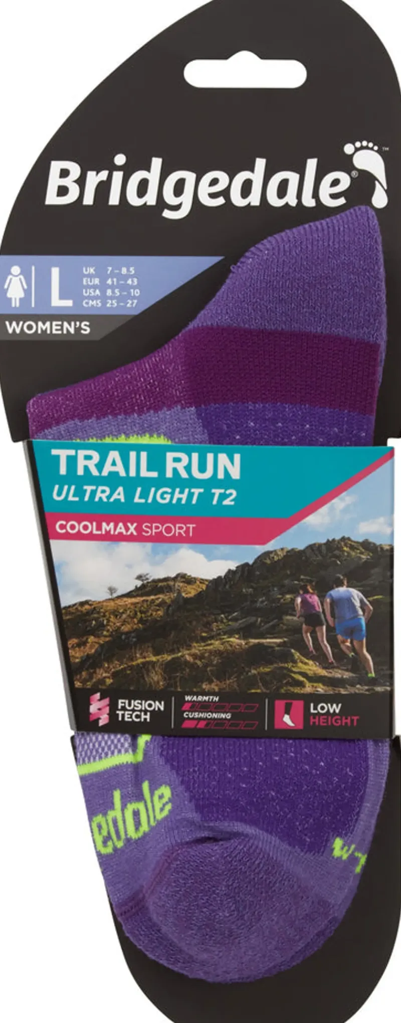 Bridgedale Socks|Socks-Womens TRAIL RUN Ultralight T2 Coolmax Sport Low Socks - Purple