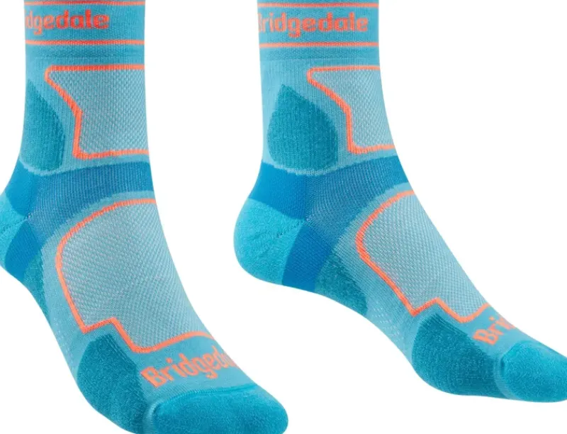 Bridgedale Socks|Socks-Womens Trail Run Ultralight T2 Coolmax Sport 3/4 Crew Socks - Blue