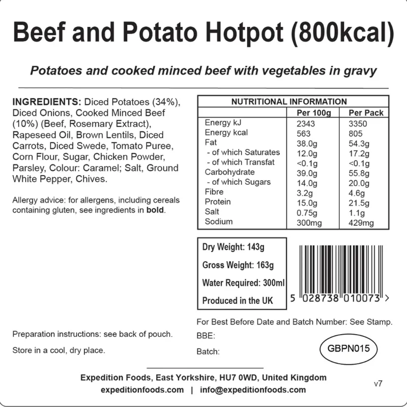 Expedition Foods Lunch/ Dinner-Beef and Potato Hotpot - 800kcal