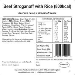 Expedition Foods Lunch/ Dinner-Beef Stroganoff with Rice - 800kcal