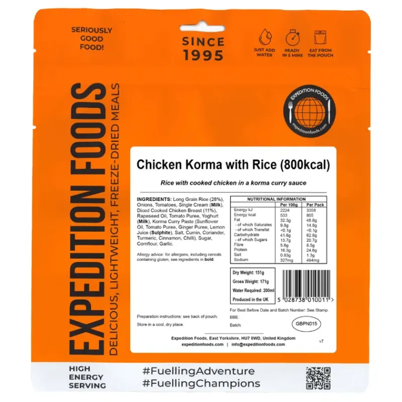 Expedition Foods Lunch/ Dinner-Chicken Korma with Rice - 800kcal
