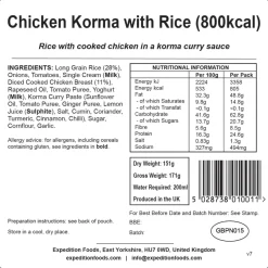 Expedition Foods Lunch/ Dinner-Chicken Korma with Rice - 800kcal