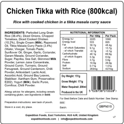 Expedition Foods Lunch/ Dinner-Chicken Tikka with Rice - 800kcal