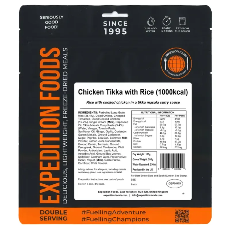 Expedition Foods Lunch/ Dinner-Chicken Tikka with Rice - 1000kcal