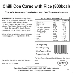 Expedition Foods Lunch/ Dinner-Chilli Con Carne with Rice - 800kcal