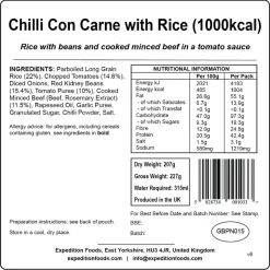 Expedition Foods Lunch/ Dinner-Chilli Con Carne with Rice - 1000kcal