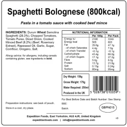 Expedition Foods Lunch/ Dinner-Spaghetti Bolognese - 800kcal