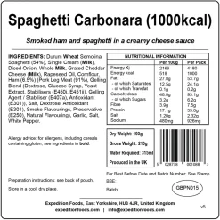 Expedition Foods Lunch/ Dinner-Spaghetti Carbonara - 1000kcal