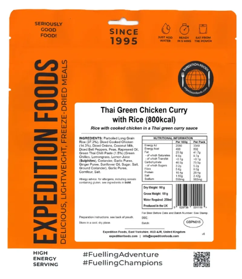 Expedition Foods Lunch/ Dinner-Thai Green Chicken Curry with Rice - 800kcal