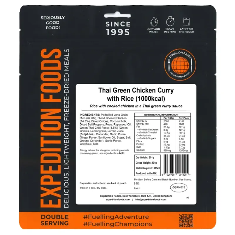Expedition Foods Lunch/ Dinner-Thai Green Chicken Curry with Rice - 1000kcal