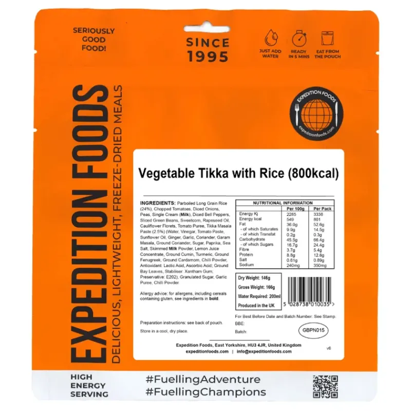 Expedition Foods Lunch/ Dinner-Vegetable Tikka with Rice - 800kcal