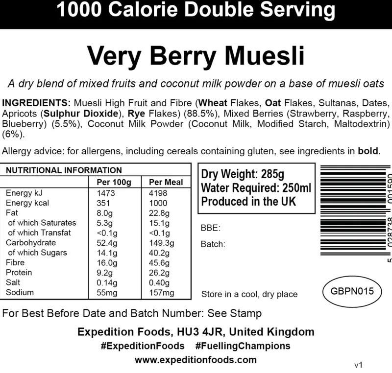Expedition Foods Breakfast-Very Berry Muesli - 1000kcal