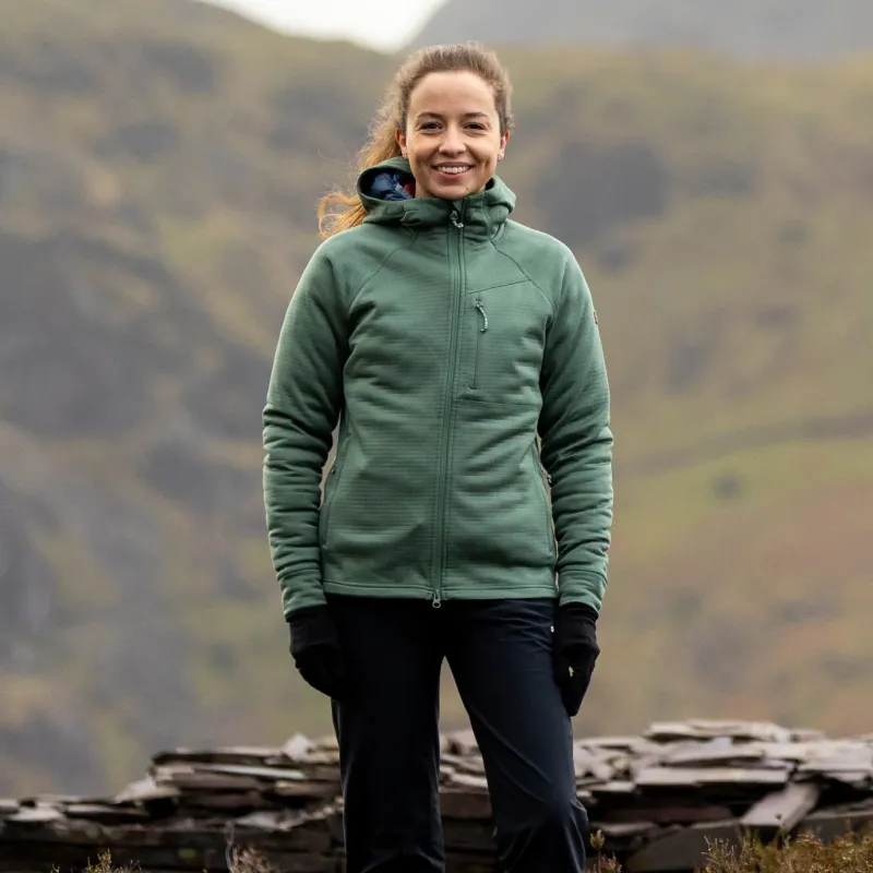 Fjallraven Fleece & Mid Layer-Womens Abisko Grid Fleece Hoodie - Patina Green