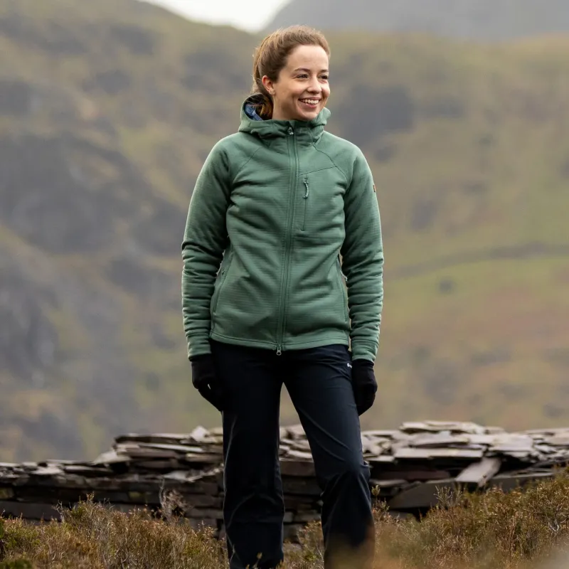 Fjallraven Fleece & Mid Layer-Womens Abisko Grid Fleece Hoodie - Patina Green