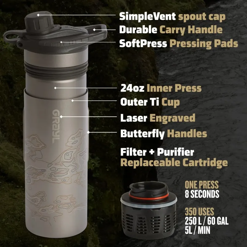 Grayl Water Purification-GeoPress Ti Purifier Plus Cook Lid - Covert Black