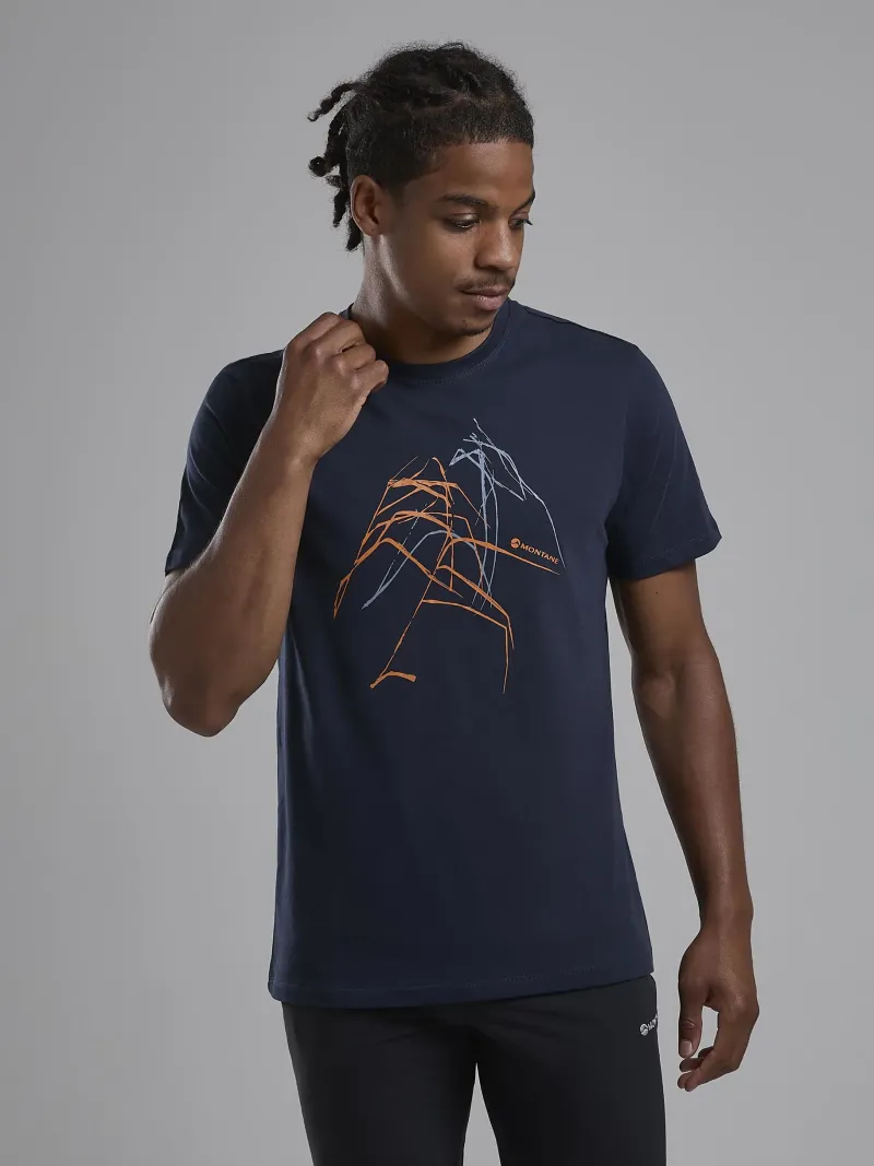 Montane T-Shirts & Baselayers-Mens Abstract Mountain T-Shirt - Eclipse Blue