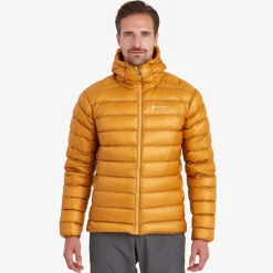 Montane Insulated Jackets-Mens Alpine 850 Lite Hooded Down Jacket - Flame Orange