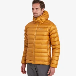 Montane Insulated Jackets-Mens Alpine 850 Lite Hooded Down Jacket - Flame Orange