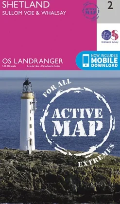 Ordnance Survey Maps And Books-OS Landranger Active map 2 - Shetland - Sullom Voe and Whalsay