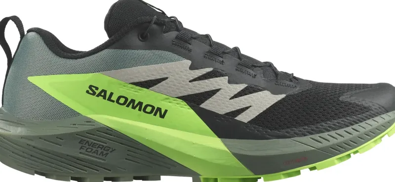 Salomon Hiking Shoes & Boots|Running Shoes-Mens Sense Ride 5 Shoes - Black-Laurel Wreath-Green Gecko