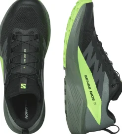 Salomon Hiking Shoes & Boots|Running Shoes-Mens Sense Ride 5 Shoes - Black-Laurel Wreath-Green Gecko