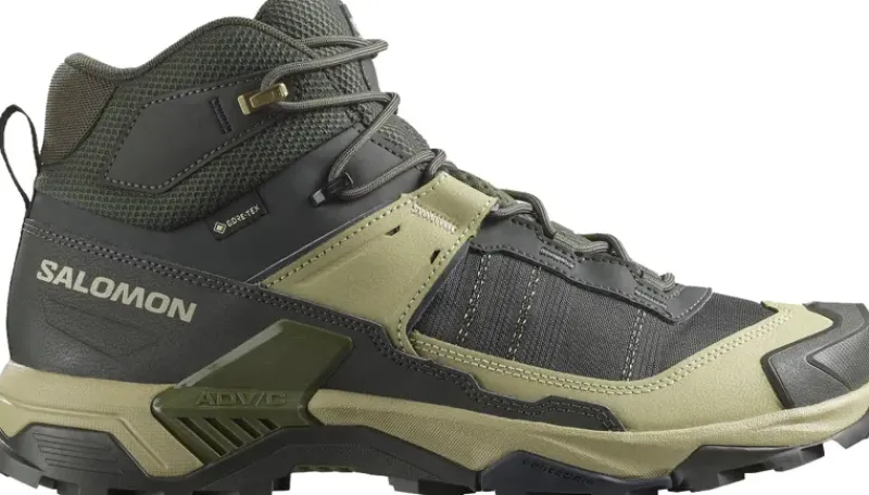 Salomon Hiking Shoes & Boots|Mid Height Boots-Mens X Ultra 5 Mid GTX Shoe - Peat-Gray Green-Blue Nights