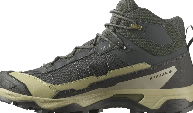 Salomon Hiking Shoes & Boots|Mid Height Boots-Mens X Ultra 5 Mid GTX Shoe - Peat-Gray Green-Blue Nights