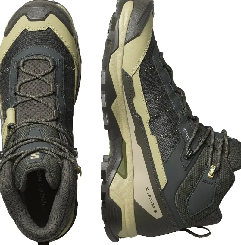 Salomon Hiking Shoes & Boots|Mid Height Boots-Mens X Ultra 5 Mid GTX Shoe - Peat-Gray Green-Blue Nights