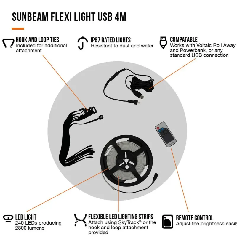 Vango Lights & Lanterns|Lighting-Sunbeam Flexi Light 4M USB