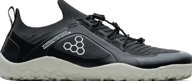 Vivobarefoot Running Shoes-Mens Primus Trail Knit FG Shoes - Obsidian-Sandstone