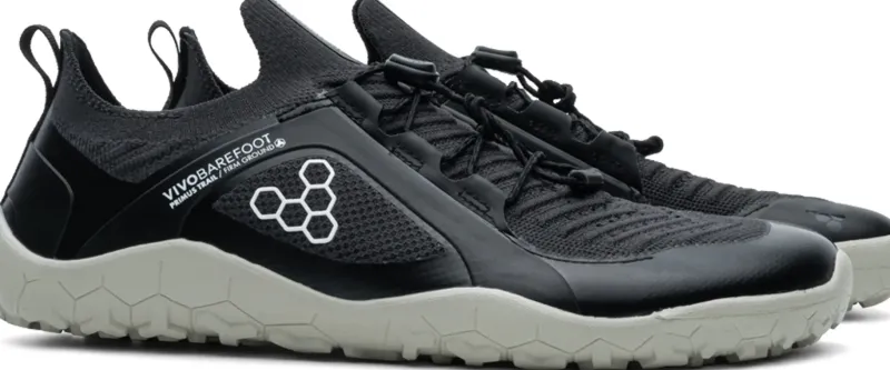 Vivobarefoot Running Shoes-Mens Primus Trail Knit FG Shoes - Obsidian-Sandstone